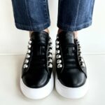 Emanuelle Vee Sneakers Donna In Pelle Nera Con Strass Argento