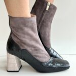 Matteo Pitti Tronchetto Donna In Camoscio Grigio E Cocco Nero