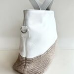 Ripani Borsa Shopping Donna In Pelle Bianca E Rafia