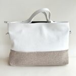 Ripani Borsa Shopping Donna In Pelle Bianca E Rafia