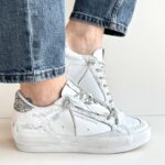 Crime London Sk8 Deluxe Sneakers Donna Bianca Con Strass Effetto Vintage