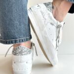 Crime London Sk8 Deluxe Sneakers Donna Bianca Con Strass Effetto Vintage