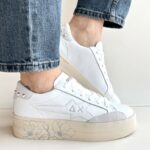 Sun 68 Sneakers Donna In Pelle Bianca Con Suola Platform