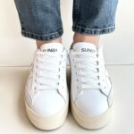 Sun 68 Sneakers Donna In Pelle Bianca Con Suola Platform