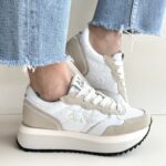 Sun 68 Sneakers Donna In Tela E Pizzo Bianco