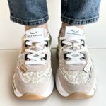 Voile Blanche Club Sneakers Donna Beige E Oro Con Tessuto