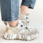 Voile Blanche Club Sneakers Donna Beige E Oro Con Tessuto