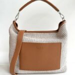 Ripani Borsa A Spalla Donna In Rafia Naturale E Pelle Cuoio