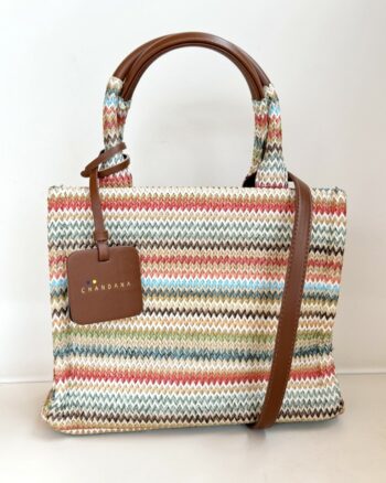 Chandana Camille Mini Shopping Donna In Rafia Arcobaleno Intrecciata