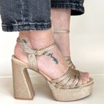 Emanuelle Vee Sandalo Donna In Tessuto Intrecciato Corda Con Plateau