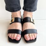 Bruno Premi Sandalo Piano Donna Nero Con Fibbia Oro