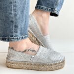 Espadrilles Dudi Dol Scarpa Donna Argento Con Fondo Corda