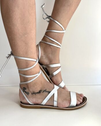 LeSalentine Sandalo Piano Donna Argento Con Allacciatura Alla Schiava