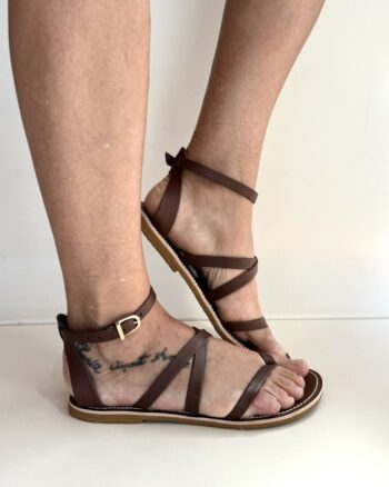 LeSalentine Sandalo Piano Donna Marrone Con Laccio Alla Caviglia