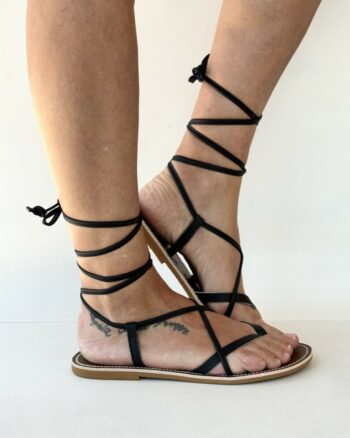 LeSalentine Sandalo Piano Donna Nero Con Allacciatura Alla Schiava