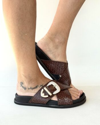 Emanuelle Vee Pianella Donna Incrocio E Intreccio Marrone Maxi Fibbia