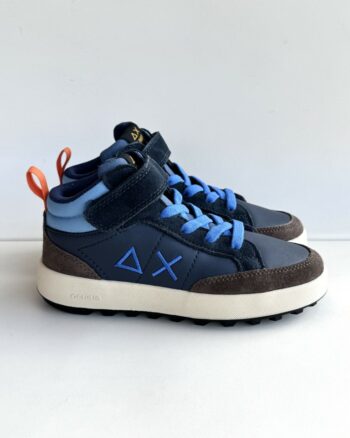 Sun 68 Sneakers Bambino In Pelle Blu E Camoscio Marrone