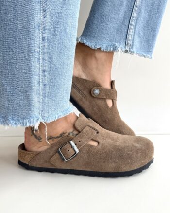 BIrkenstock Boston Donna In Camoscio Dark Tea Con Plantare Morbido