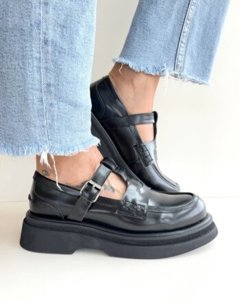 Bruno Premi Scarpa Donna Con Fibbia In Pelle Abrasivata Nera