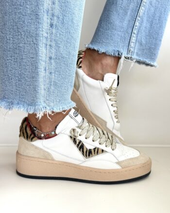 4B12 Playnewsky Sneakers Donna Bianca Con Dettagli Animalier