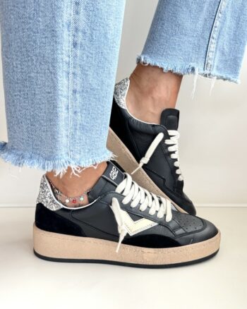 4B12 Playnewsky Sneakers Donna In Pelle Nera
