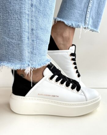 Alexander Smith Wembley Sneakers Donna Bianca Con Velluto Nero