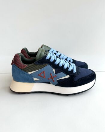 Sun 68 Sneakers Uomo Blu Avio E Velluto Verde