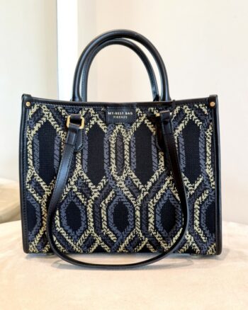 My Best Bag Atena Mini Shopper Nera Con Disegno Oro E Grigio