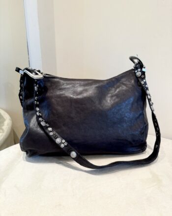Campomaggi Borsa A Spalla Donna Nera Con Pietre E Borchie
