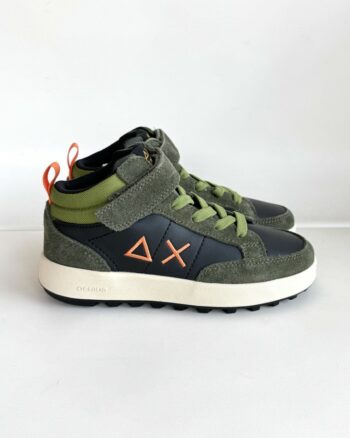 Sun 68 Sneakers Bambino In Pelle Nera E Camoscio Verde