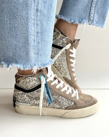 Crime London Sk8 Recut High Sneakers Donna Alta Beige E Glitter Oro
