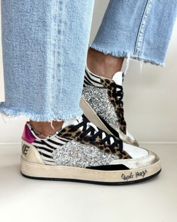 Crime London Chelsea Sneakers Donna Bianca Con Glitter E Animalier