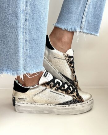 Crime London Distressed Platform Sneakers Donna Oro e Animalier