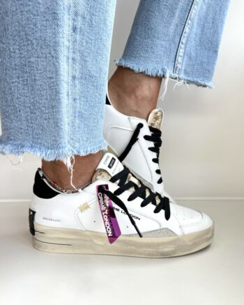 Crime London SK8 Deluxe Sneakers Donna Bianca Con Linguetta Paillettes Oro