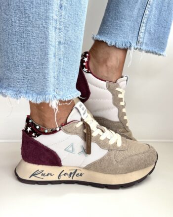 Sun 68 Sneakers Donna Beige E Bordeux Con Stelline