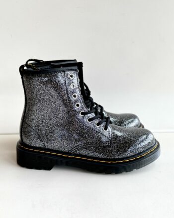Dr. Martens Anfibio Bambina Nero Con Glitter Argento