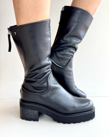 Janet E Janet Stivale 3/4 Donna In Pelle Nera