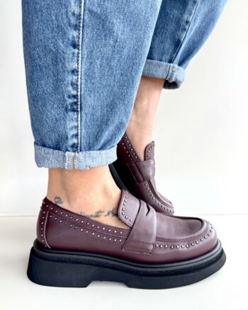 Bruno Premi Mocassino Donna Bordeaux Con Micro Borchie