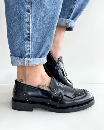 Bruno Premi Mocassino Donna  Abrasivato Nero Con Micro Borchie