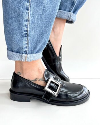 Tribolati Mocassino Donna In Naplack Nero Con Fibbia