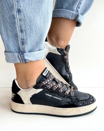 Crime London Chelsea Sneakers Donna Nera Con Inserti Oro E Leopardato