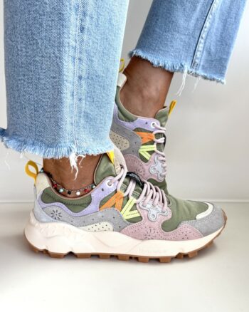 Flower Mountain Yamano Sneakers Donna Verde Grigia E Rosa