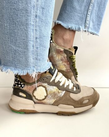 Satorisan Chacrona Sneakers Donna Pelle Beige E Laminata Bronzo