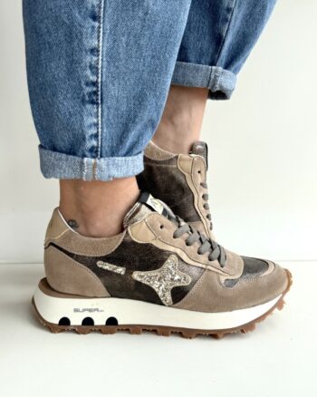 Ama Brand Super Run Sneakers Donna Beige E Marrone