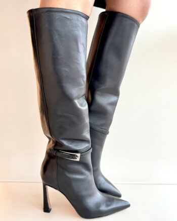 Bianca Di Stivale Donna In Pelle Nera