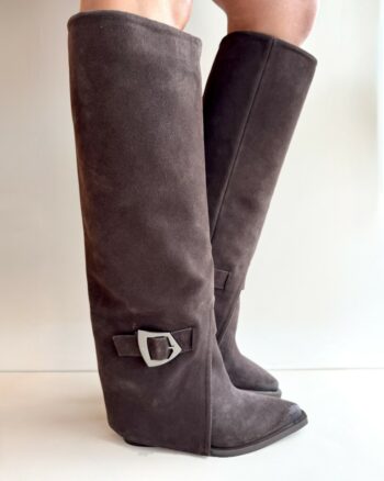 Elvio Zanon Stivale Texano Con Ghetta In Camoscio Marrone