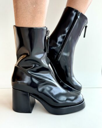 Elvio Zanon Tronchetto Donna Nero Lucido Con Zip Frontale