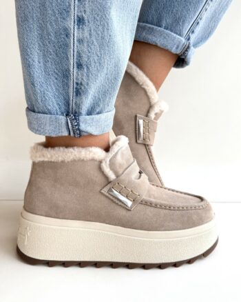 Ash Magic Tronchetto Donna In Camoscio Beige Con Eco Pelliccia