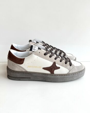 Ama Brand Slam Sneakers Uomo Bianco Latte E Cuoio