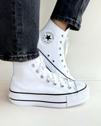 Converse All Star Donna In Pelle Bianca Con Platform